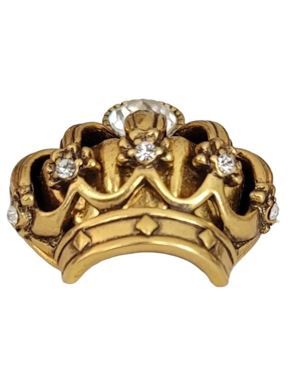 Trifari TM Gold Tone Clear Rhinestone Crown Brooch, Signed K596
